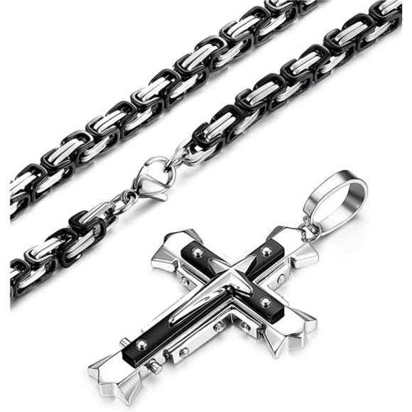 Stainless Steel Cross Pendant Necklace for Men 5MM  Chain Necklace 22-28 Inch - Picture 5 of 7